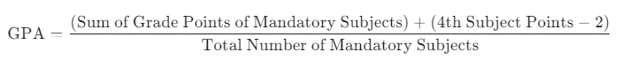 SSC GPA calculation formula showing the sum of mandatory subjects and the 4th subject bonus point rule for Bangladesh Education Board results.